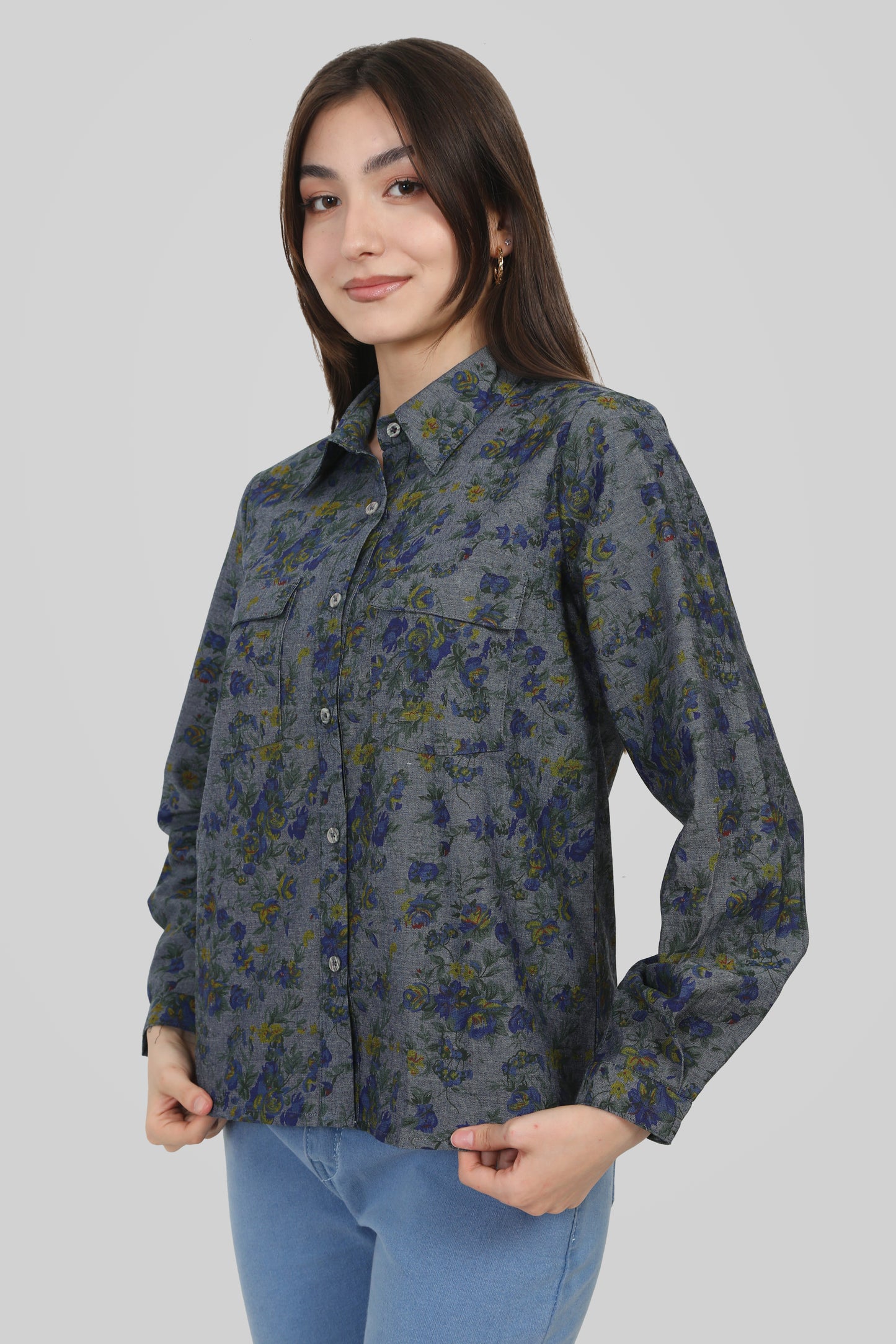 BW Flower Printed Full Sleeves Shirt