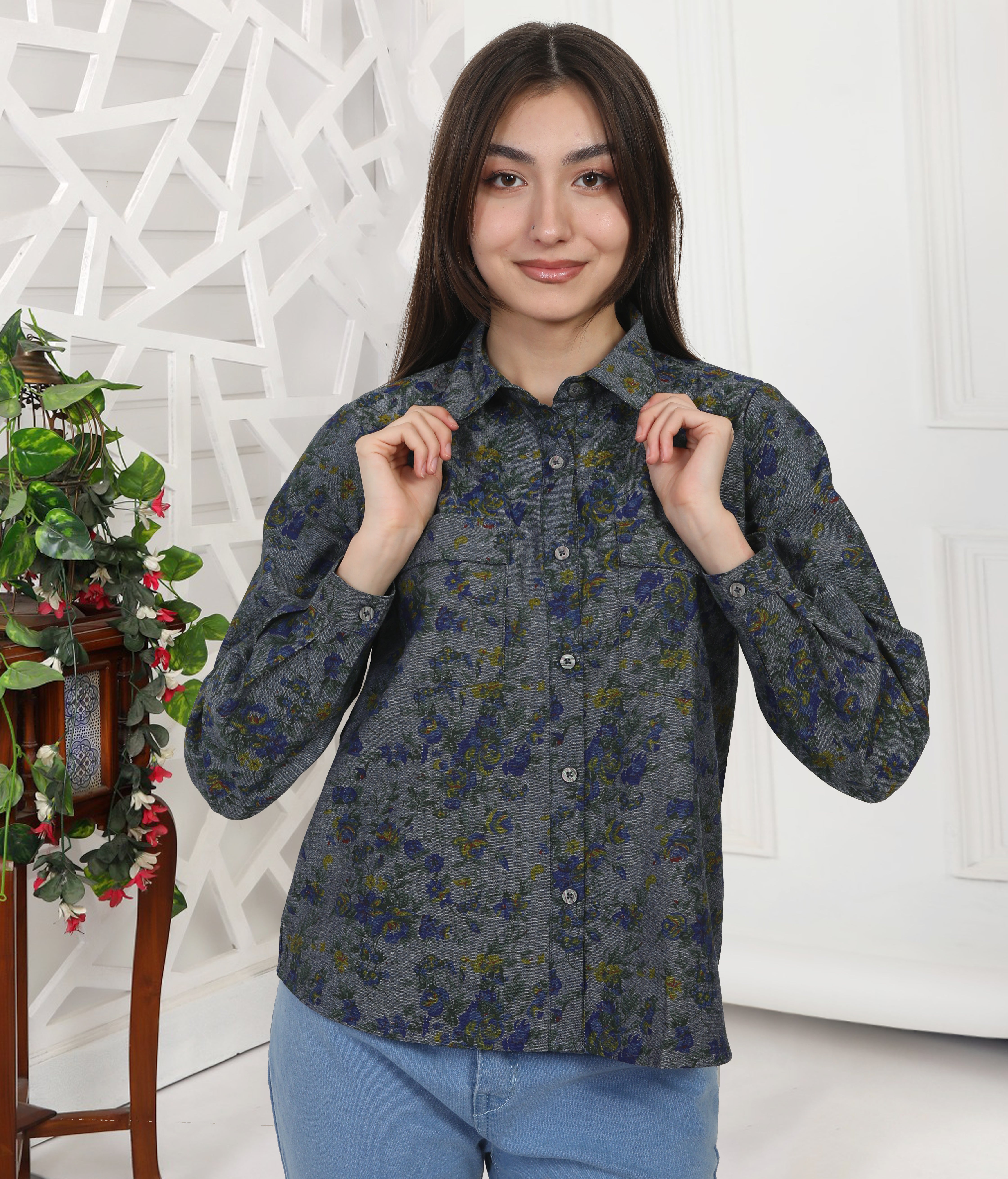 BW Flower Printed Full Sleeves Shirt