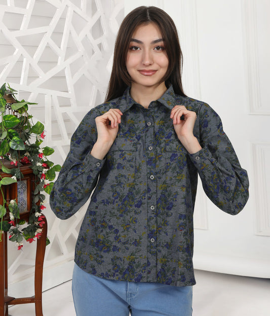 BW Flower Printed Full Sleeves Shirt