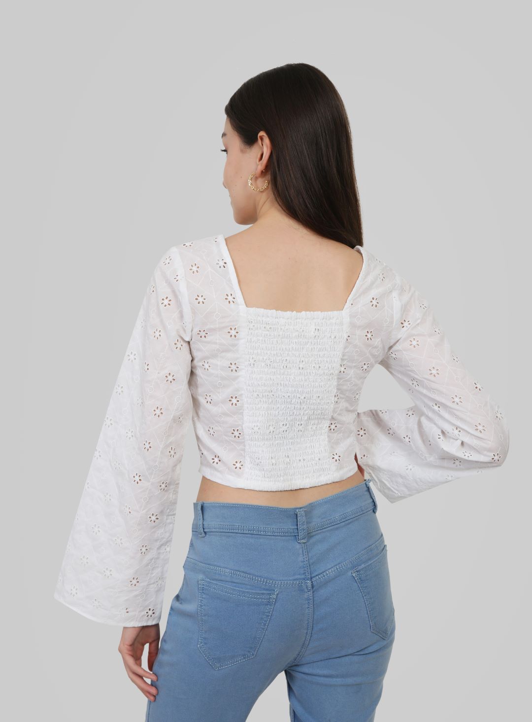 Moonlight Lace Crop Top - Full Sleeves White Top