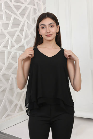 Noir Breeze Top l Black Top without Sleeves