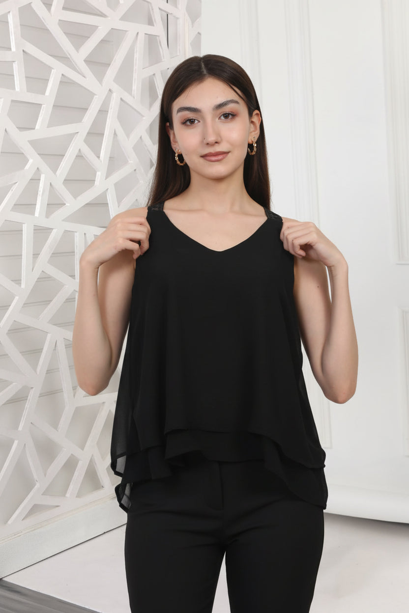 Noir Breeze Top l Black Top without Sleeves