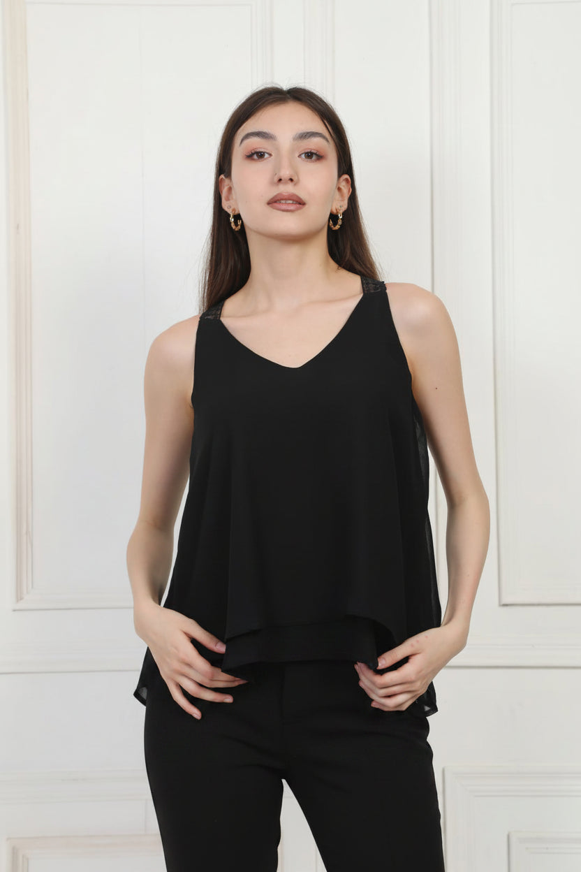 Noir Breeze Top l Black Top without Sleeves