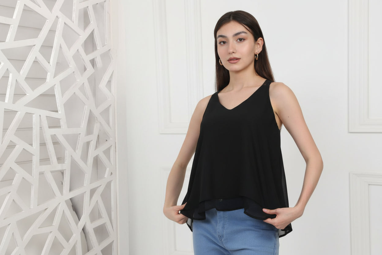 Noir Breeze Top l Black Top without Sleeves